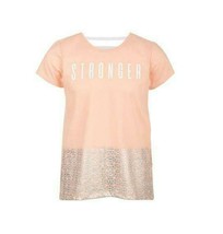 Ideology Big Girls Large 14 Iced Peach Stronger Graphic T Shirt Top NWT - £6.61 GBP