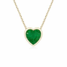 ANGARA Bezel-Set Solitaire Heart Emerald Pendant in 14K Solid Gold | 18&quot; Chain - £313.11 GBP