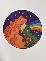 Woman with Long Hair Flowers and Rainbow with Night Sky Sticker Decal Awesome - £1.86 GBP