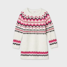 NEW Girls sz 3T Fair Isle Sparkly Chenille Sweater Dress, long sleeves, beige - £5.55 GBP