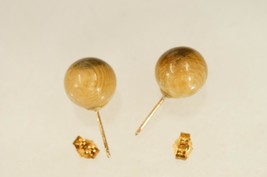 Estate Fine Jewelry 9KT Yellow Gold Buffalo Bone 9MM Ball Stud Pierced Earrings - £40.71 GBP