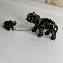 Vintage Ceramic Elephant Figurine Mother Baby Connected Chain Collectibl... - $18.00