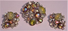Aurora Borealis Jelly Belly Brooch &amp; Earring Set Vintage Unsigned - £94.28 GBP