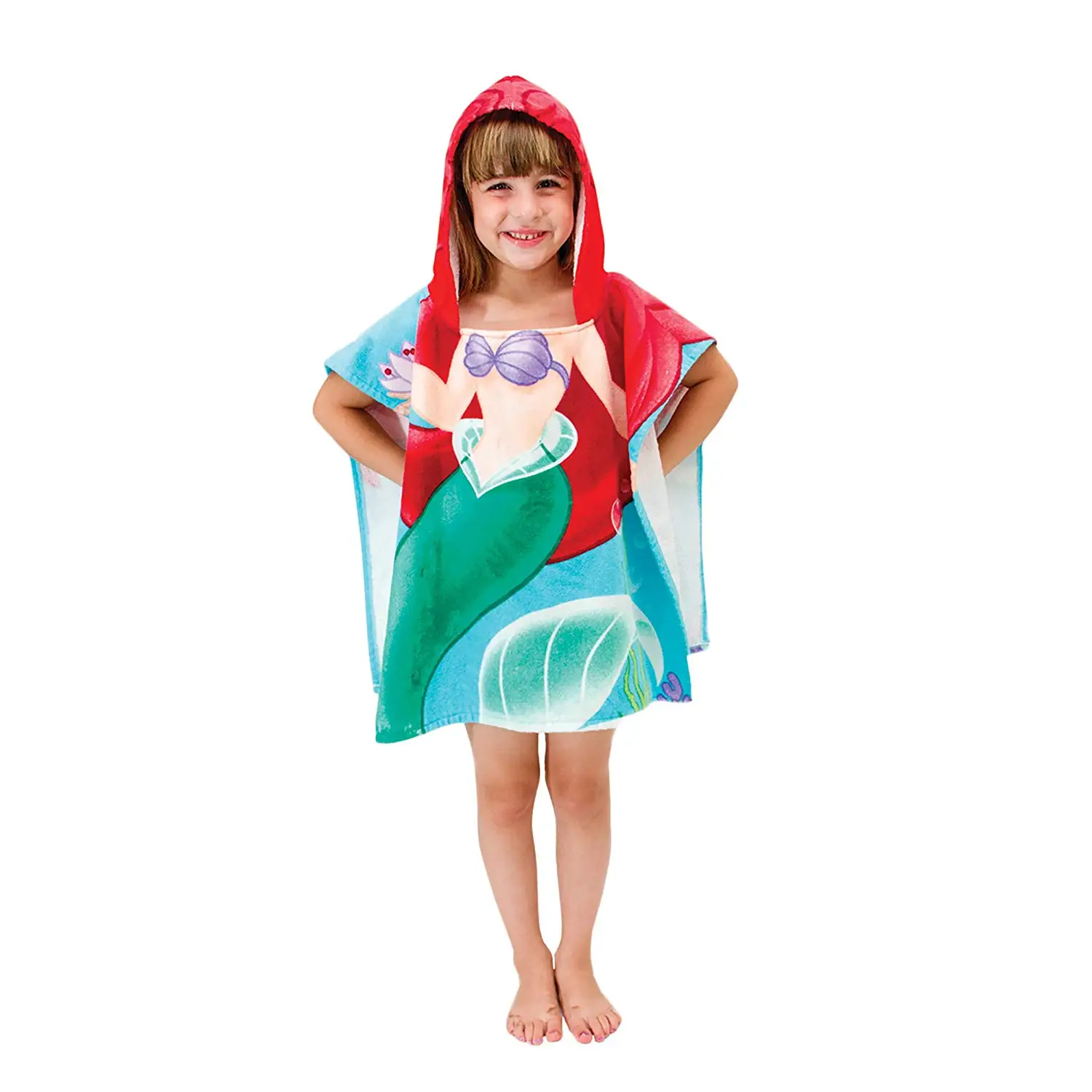 Sporting New Children Mermaid Cute Cartoon Hooded Cloak Beach Towel Animal Print - £27.97 GBP