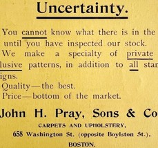 John Pray Carpets Upholstery 1894 Advertisement Victorian Uncertainty AD... - $14.99