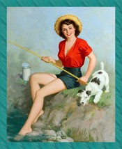 8857.Decoration Poster.Home room interior art print.Sexy Retro Pinup fishing.dog - £12.94 GBP+