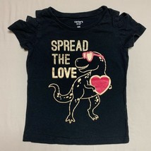 Black Dinosaur Heart Top Girl’s 4-5 Short Sleeve Tee Shirt Cold Shoulder Spring - £7.74 GBP