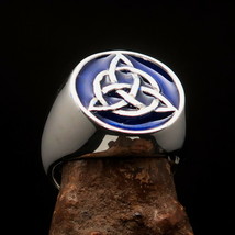 Nicely crafted Mens Triquetra Knot Ring blue Celtic Triskelia - Sterling Silver - £52.75 GBP
