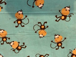 OOP Monkey All over Cotton Fabric 1/2 yard - 18” By 44” New “Socky” Blue Baby - £7.46 GBP