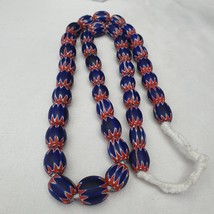 Antique Venetian Trade African Blue Glass Chevron Beads Long necklace - £64.94 GBP
