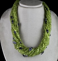 Designer Natural Peridot Bead Iolite Carved Leaf 1379 Ct Silver Fashion Necklace - £1,046.03 GBP