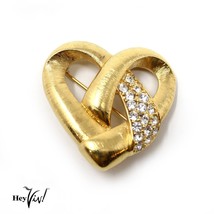 Vintage Monet Valentine Heart Pin - 1.5&quot; Rhinestone Gold Knot -Gift Bag -Hey Viv - £14.15 GBP