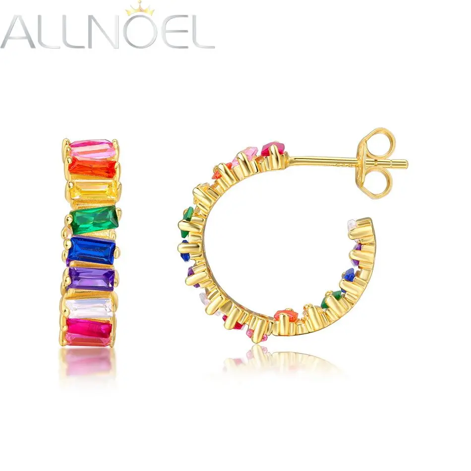 925 Sterling Silver Open Hoop Earrings for Women Colorful Rainbow CZ Stones Zirc - £42.12 GBP