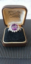 Vintage 1980-s Genuine Amethyst and Zircon Sterling Silver Ring Size UK Q, US 8 - £94.46 GBP