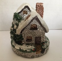 Snow Cottage Figurine Grey Brick Pine Tree Snow Scene Christmas Village - £4.69 GBP