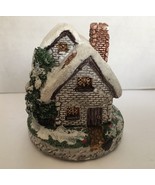 Snow Cottage Figurine Grey Brick Pine Tree Snow Scene Christmas Village - £4.69 GBP