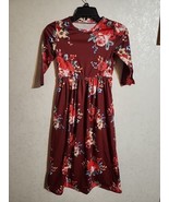 Girls Full Length Dress NO TAGS Long Sleeve Burgundy Floral SEE MEASUREM... - $14.49