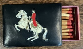 Vintage Padded Faux Leather Matchbox Black w/ Horse & Rider - $4.99