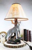 Ebros Denizen Of Twilight Lone Gray Wolf Table Lamp With Shade Decor Statue Set - £71.13 GBP