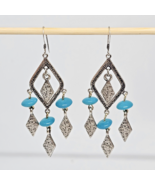 925 Sterling Silver - Blue Glass Dangle Earrings - $24.95