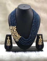 VeroniQ Trends-Multistrand Party Wear Kundan Long Necklace With Blue Beads - £114.21 GBP