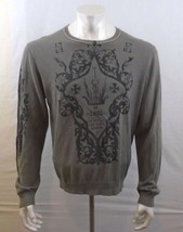 GUESS JEANS Men&#39;s Long Sleeve Cotton Crew Neck Graphic Gray Sweater Size... - £9.23 GBP