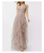 V-neck tulle perspective shoulder strap backless luxurious evening dress - $158.00