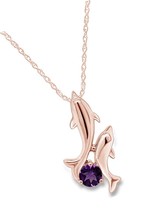 Simulated Birthstones Playing Dolphins Pendant Necklace - $193.26