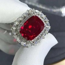 3Ct Cushion Cut Lab-Created Halo Red Ruby Engagement Ring 14k White Gold Plated - £109.83 GBP