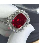 3Ct Cushion Cut Lab-Created Halo Red Ruby Engagement Ring 14k White Gold... - £109.85 GBP