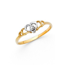 Genuine 14K Two-tone Gold Women&#39;s Cubic Zirconia Scalloped Heart Ring Size 7 - £107.63 GBP