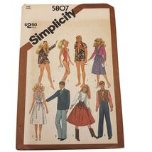 Simplicity 5807 Vintage Barbie &amp; Ken Doll Clothing Sewing Pattern - $9.60