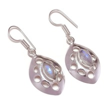Rainbow Moonstone Gems 925 Silver Overlay Handmade Filigree Drop Dangle Earrings - £8.07 GBP