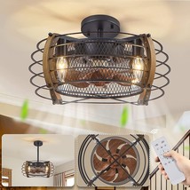 17-Inch Farmhouse Low Profile Caged Ceiling Fans With Lights, Kitchen,, E). - £101.79 GBP