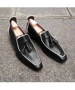 Handmade Black Cow Leather Slip On Tassel Loafers Men, Men Dress Shoes, ... - £95.63 GBP+