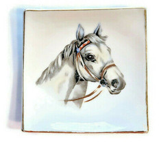 Artmark Horse Head Study Trinket Ring Plate Dish Vintage White Black - £20.29 GBP