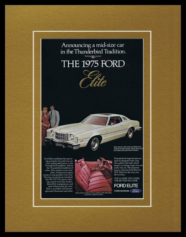 Primary image for 1975 Ford Elite Framed 11x14 ORIGINAL Vintage Advertisement