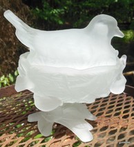 Vintage Frosted Glass Bird on Nest Glass Two Piece Set 6&quot; - £19.12 GBP