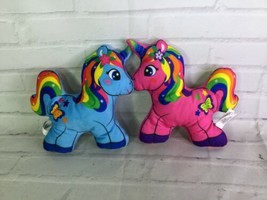 Toy Works Factory Blue Pink Rainbow Mane Plush Unicorn Stuffed Animal Lot of 2 - $20.78