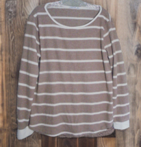 Pink Clover Womens XL Soft Textured Sweater Brown White Stripes Buttons ... - £14.79 GBP