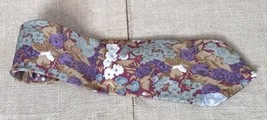 Vintage Lands End Funky Floral Burgundy Silk Necktie Tie USA Made - £11.73 GBP