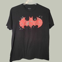 Batman Mens Shirt Large Black with Red Bat Logo DC Comics Casual Super Hero - $10.99