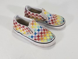 Vans Slip-On Rainbow Checkered Skateboard Shoes Multicolor Youth Kids Si... - $392.02 MXN