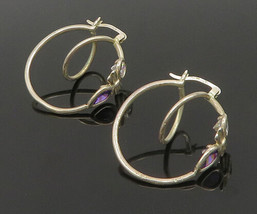 925 Silver - Vintage Amethyst &amp; Cubic Zirconia Twisted Hoop Earrings - EG11685 - £49.36 GBP
