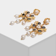 European Court Luxry Earrings Vintage Baroque Natural Pearl Brass Gold Plated Zi - £74.33 GBP