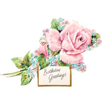 1960-70s Birthday Greetings Die Cut Pink Rose Bouquet Ephemera Thin Pape... - $378.90 MXN