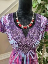 Women Purple Polyester Sweetheart Neck Short Sleeve Knee Length Dress Size Large - £22.30 GBP