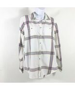Stylus Women&#39;s Button Front Shirt Blouse White Plaid Long Sleeve Size Me... - $19.17 CAD