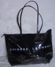Chinese Laundry Black Patent Tote Bag Purse Handbag Shiny Logo on Front Zipper - £8.75 GBP