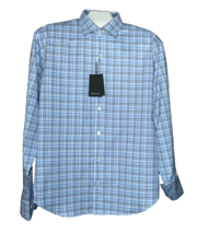 Bugatchi Men&#39;s Classic Blue Plaid  Design Cotton Shirt Size US L - $83.84
